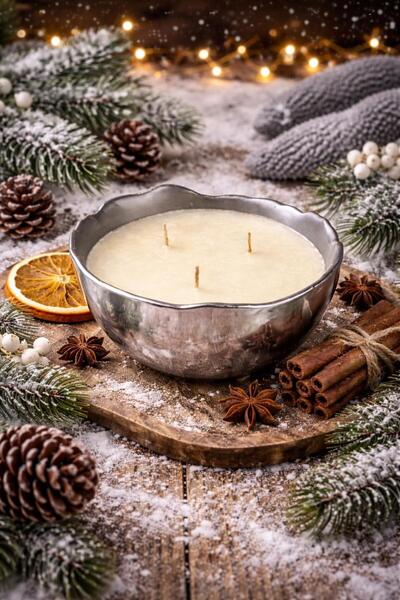 ersu store Üç Fitill Doğal Soya Wax Vanilya Kokulu Dekoratif Kase Hediyelik D...