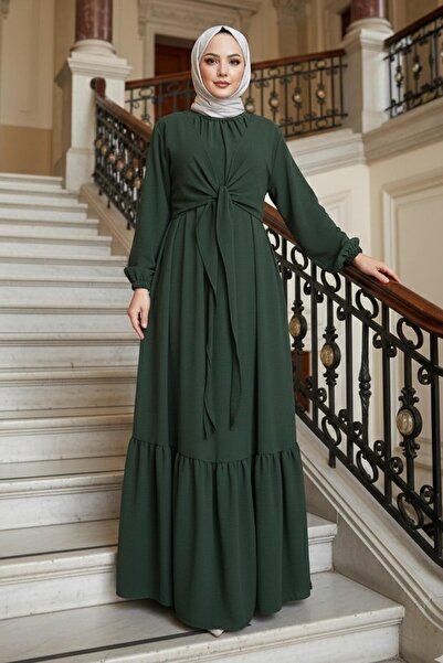 hafsamina Ayrobin Dress with Tie Detail Khaki Hm2873