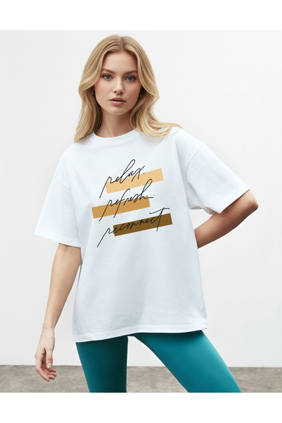 caddekombin Γυναικείο μπλουζάκι με λευκό ριγέ με τύπωμα με μοτίβο κίνητρο