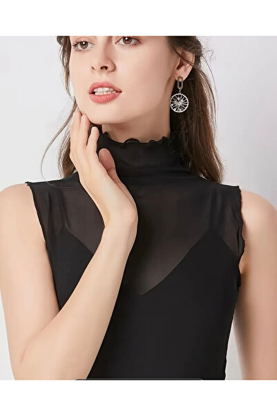 KİM Kİ O Women's New Tulle Blouse Stylish High Neck Net Sleeveless Sexy Women...