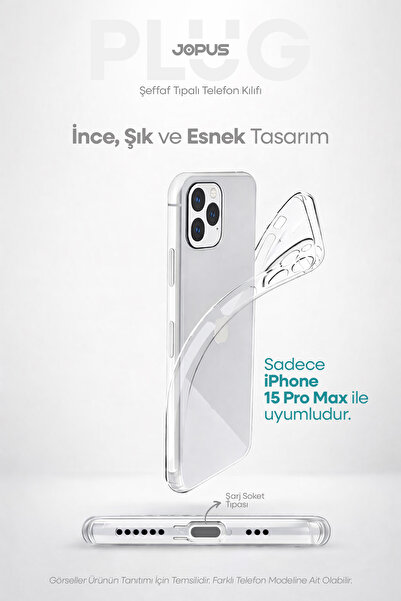 Jopus iPhone 15 Pro Max Şeffaf Silikon Kılıf Kamera Korumalı Darbe Emicili Tı...