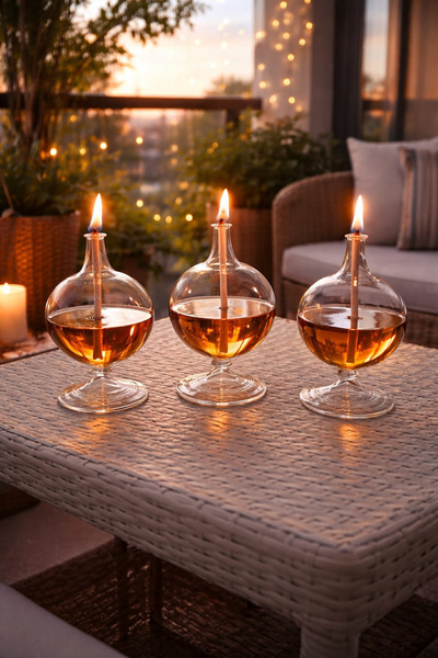 GLASSBLOWİNGART20 BASİC AYAKLI 3 LÜ SET KANDİL+200 ML KANDİL YAĞ HEDİYE