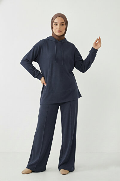 Foremia Hooded Front Piece Trouser Suit-Dark Blue