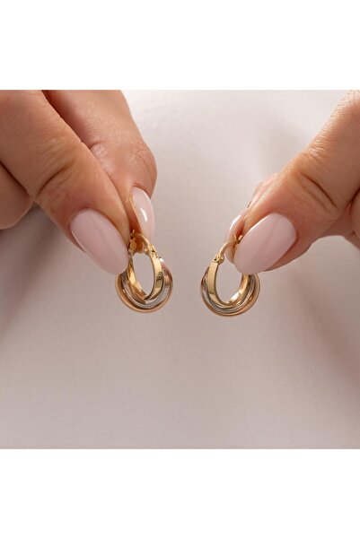 H.M Hakan Mücevherat Üç Renkli Küpe 14 Ayar Altın