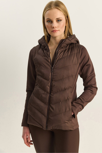 Bianco Lucci Women's Hooded Zippered Paneled Slim Fit Puffer Coat 1123 60283816