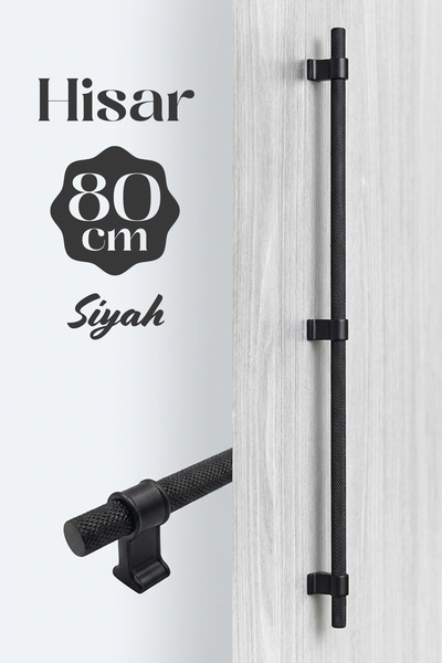 Badem10 Hisar Siyah Metal Kulp 800 mm Tırtıklı Desen Mobilya Çekmece Mutfak D...