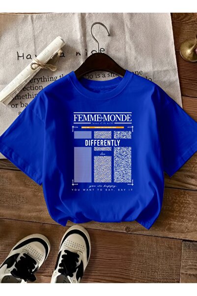 caddekombin Жіноча футболка Femme з принтом, круглий виріз, синя