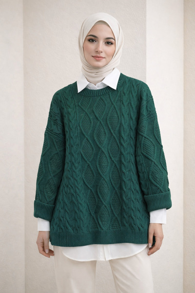 Kirazgym Honeycomb Textured Casual Knit Sweater – Emerald