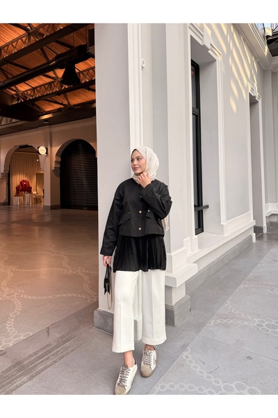 LOCCO Kadın Bel Lastikli Pileli Regular Tül Etek İçlik Siyah