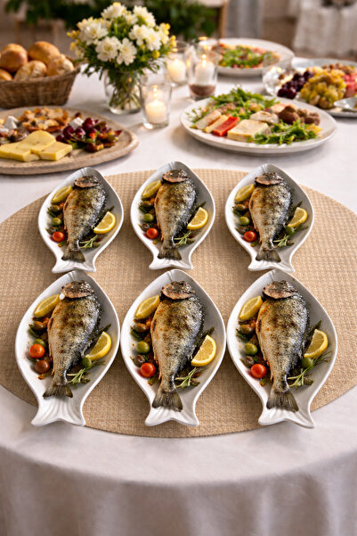 PAPİSAHOME 6'Lı Seramik Balık Servis Ve Sunum Tabağı | Özel Sunum & Meze Tabağı