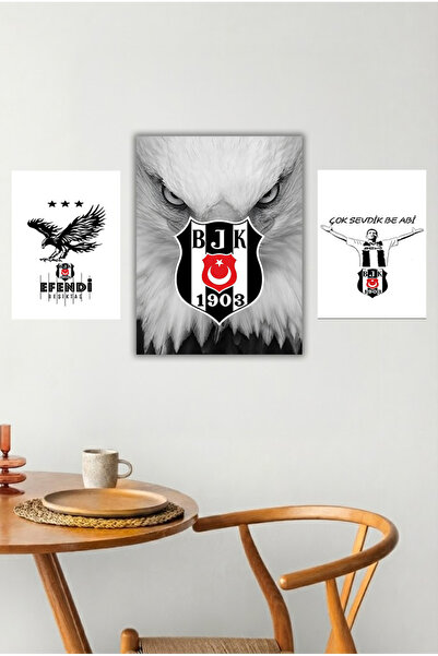 postercraft Beşiktaş Kara Kartal Süleyman Seba 3'lü Premium Modern Panel Tabl...