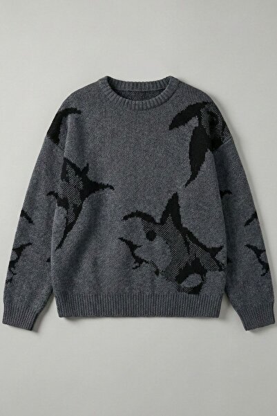 gothamvibes Men's Anthracite Printed Oversized Sweater