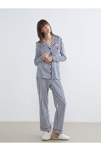LC Waikiki Lacivert Beli Lastikli Çizgili Kadın Pijama Alt
