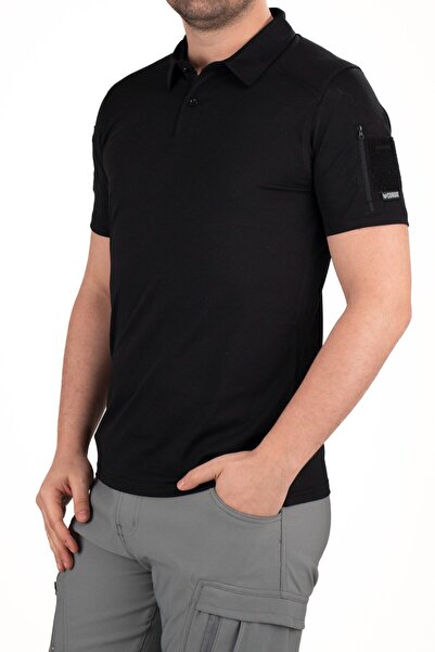 TAKTİK Kısa Kollu Yakalı Unisex Tişört Siyah | Cep Detaylı | Esnek Kumaş | Ou...