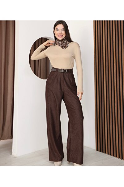 FEMİNEER.com Enter Premium Velvet Knitted Belted Trousers