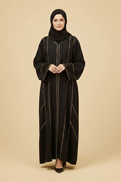 Muchmy Modern Style Embroidered Black Abaya Elegant Modest Rhinestone Muslim ...