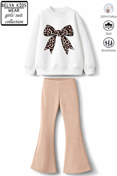 Belya Kids Wear Girl's Leopard Print Bow Design Top 3 Thread Cotton Non-Brush...