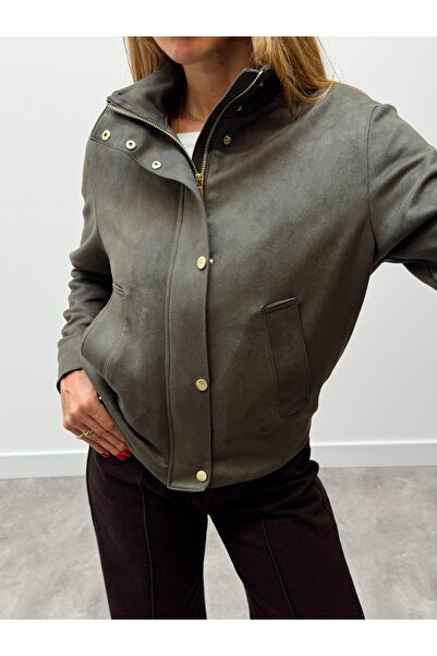 Ecenin Favorileri Khaki suede bomber women's jacket