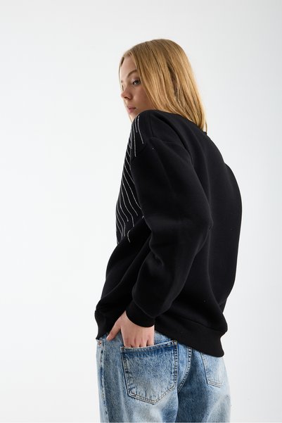DAİSİES Women's Stone Printed Crew Neck Three Thread Sh Fleece-Lined Fleece Lined Sweatshirt