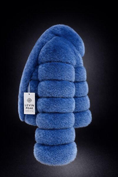 Levin Peak Azure Premium Kadın Kürk Mont ( Mavi )