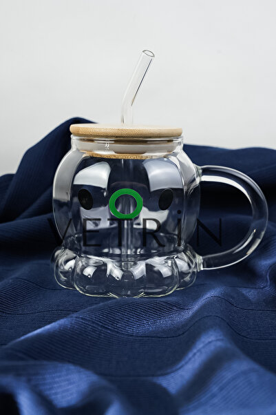 VETRİN 400 ML Bambu kapaklı Brosilikat Ahtapot Kupa bardağı