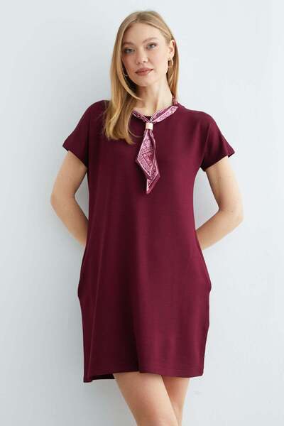 Fulla Moda Scarf Detailed Crew Neck Dress