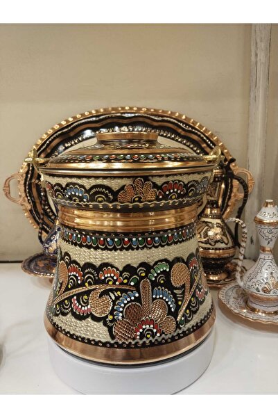 KARACA BAKIR İşlemeli Bakır Bakraç-Bakır Yoğurt Bakracı-Stil-Helke 3 LT