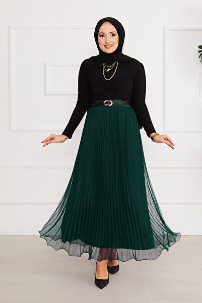 EBRUTESETTÜR Flounced Hijab Skirt Tulle Skirt Emerald