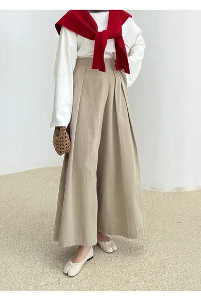 MODA AKSA 3846 pileli pantolon koyu bej