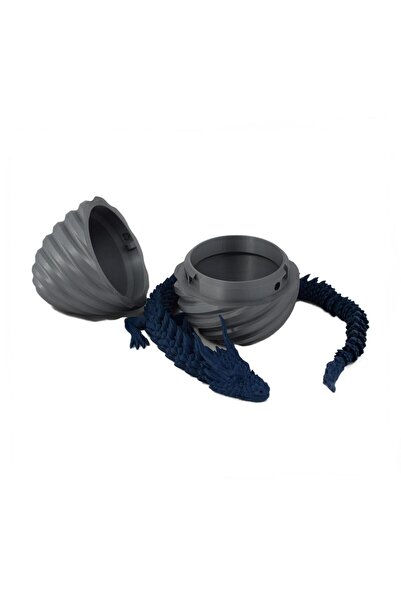 Sani Figurine, Dragon in Spiral Egg 90 x 120 mm, Silver, Dark Blue