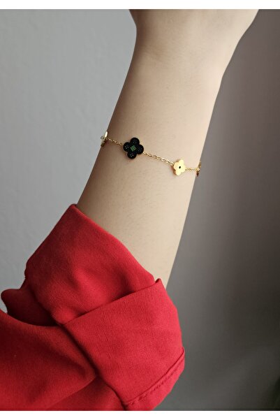 MinAccessory Black Clover Detailed Women's Steel Bracelet