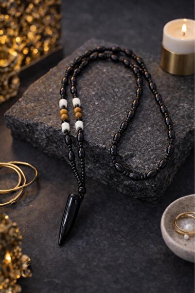 Hd Marketim Handmade Black Bead Necklace – Unisex Minimal Design with Authent...