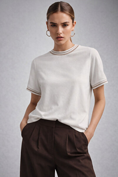 Rich Tricotaj alb pentru ciclism pentru femei, cu guler, cu mânecă scurtă bas...