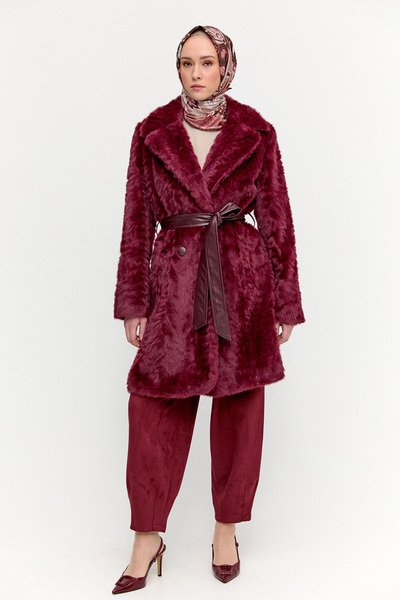 Setrms Kruvaze Kuşaklı Kürk Kaban