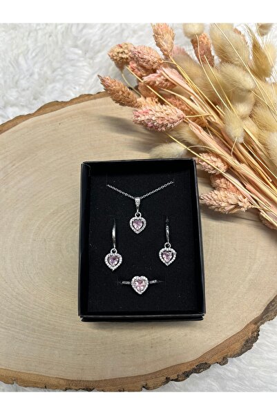 Solvia Officiall Kalpli Çelik Yüzük Kolye Küpe Seti Sevgililer günü Hediye