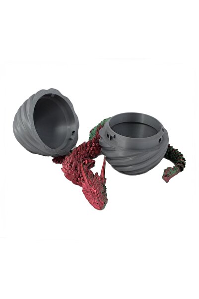 Sani Figurine Sani, Dragon in Spiral Egg 90 x 120 mm, Silver, Green, Red