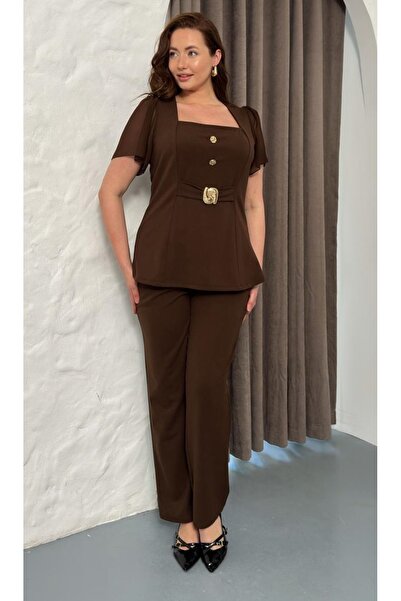 Butik Nilyam Costum de seară pentru femei, mărime mare, cu guler pătrat, mâne...