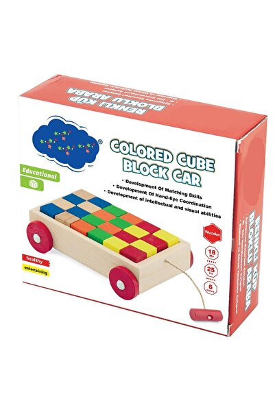 toysclub Wooden Colorful Cube Blocks Car in Box - 25 Pieces