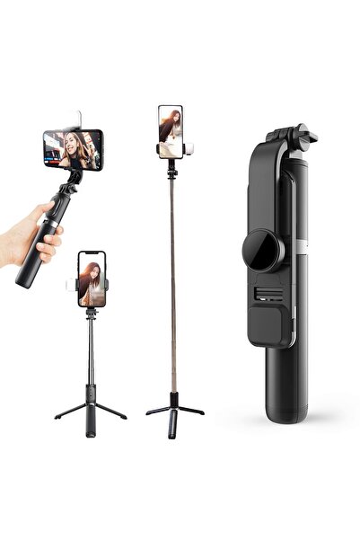 UpWay Bluetoothlu Kumandalı LED Işıklı Teleskobik Katlanabilir Özçekim Tripodu