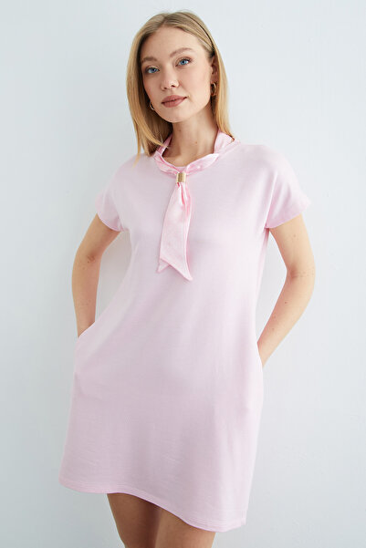 Fulla Moda Scarf Detailed Crew Neck Dress