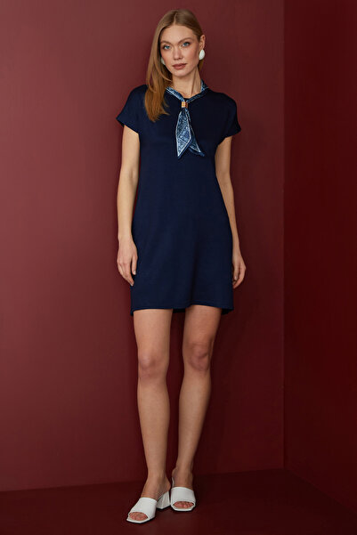 Fulla Moda Scarf Detailed Crew Neck Dress