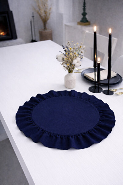 ÇIQRIK HOME Natural Fırfırlı Lacivert Vintage Amerikan Servis/supla