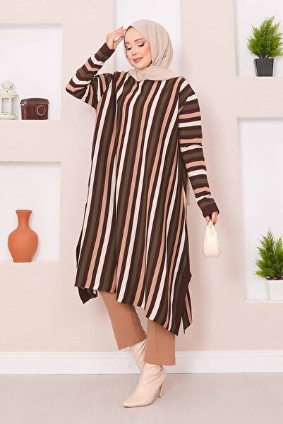 EBRUTESETTÜR Striped Casual Knitwear Tunic Brown