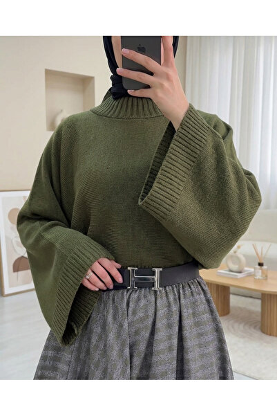 Modamorfo Half-Throat Crop Knit Sweater - Khaki