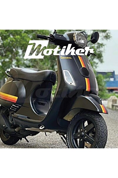 Motiker Vespa Sarı Turuncu Kırmızı Şerit Çizgi Tasarımı Sticker Etiket Modeli