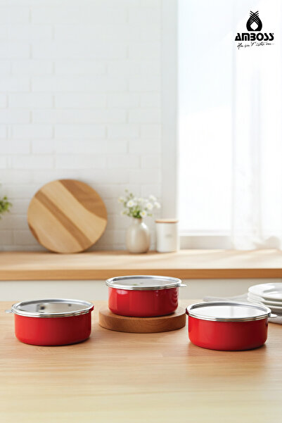 Amboss 6 Piece Crispella 14-16-18 cm Enamel Storage Container Set – Red