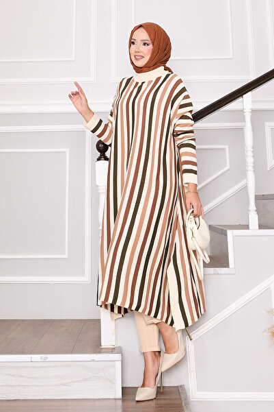 EBRUTESETTÜR Striped Casual Knitwear Tunic Cream
