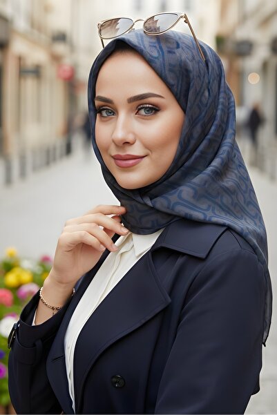 İmajButik Smoked Navy Blue Soft Digital Cotton Scarf