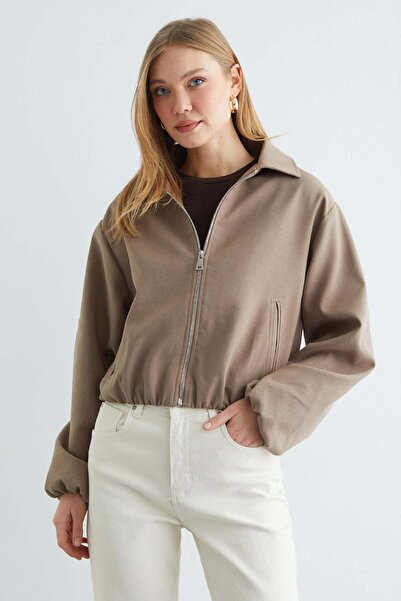 Fulla Moda Zippered Polo Neck Crop Bomber Jacket
