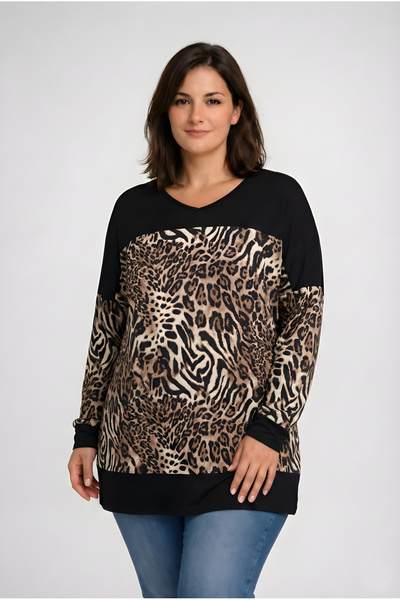 Curvy Trend Великий розмір V-подібний виріз Леопардовий принт Довгі рукави Бл...